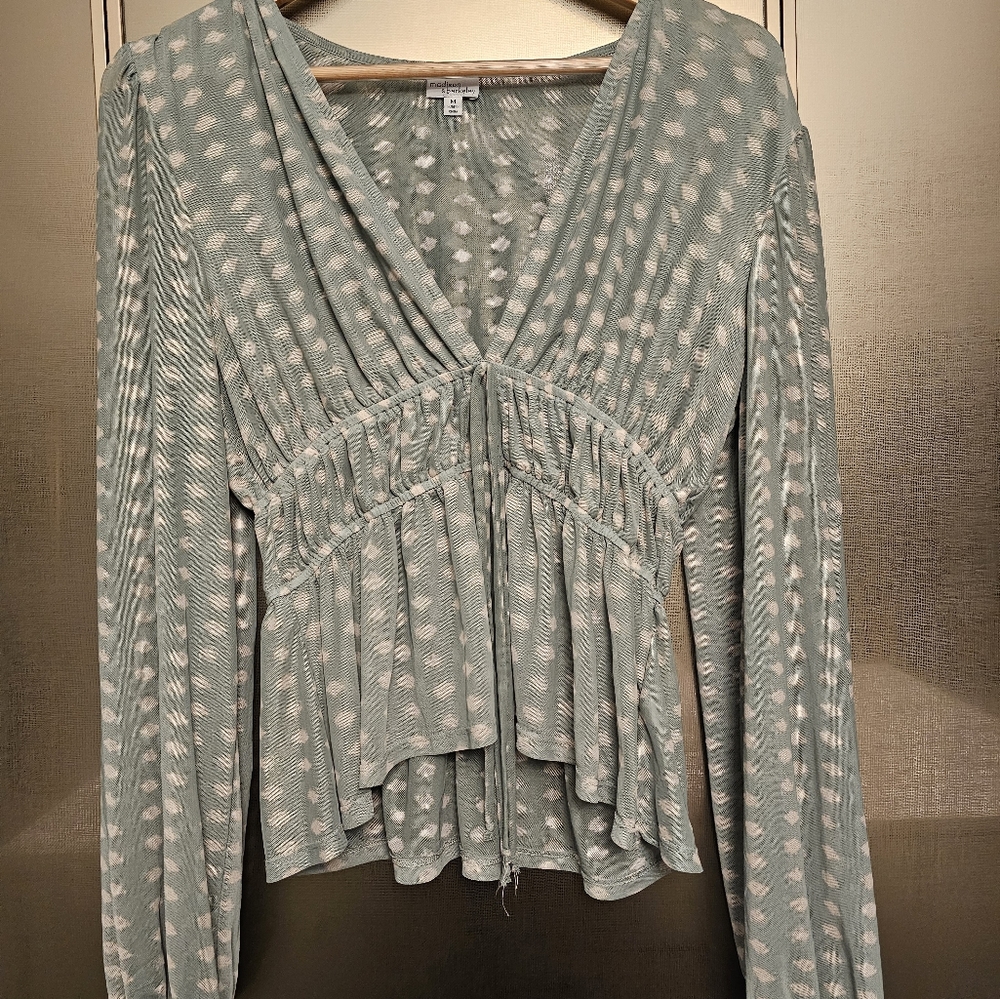 Madison & Berkeley Ren Smocked Waist Mesh Knit Top Green Medium